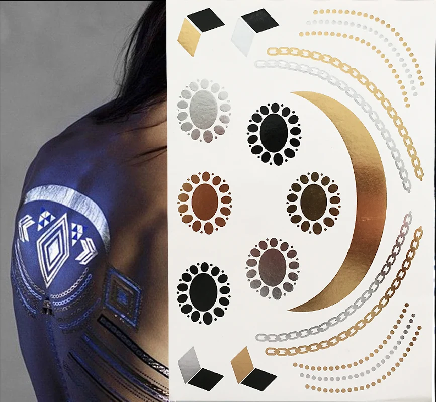 Gold Temporary Tattoo Flash Metallic Golden Tattoos Body Art For Women