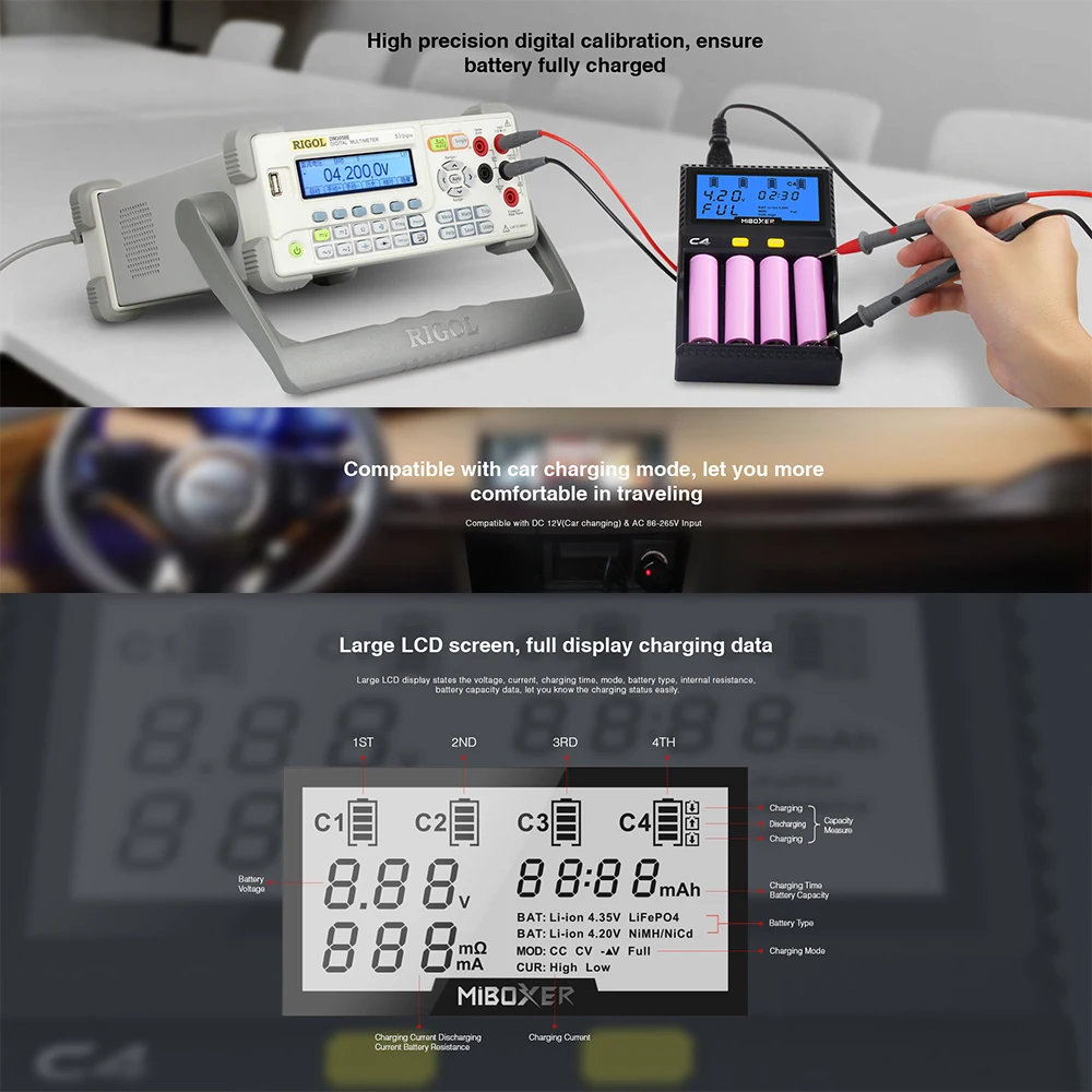 MiBOXER Универсальный 1.5A 4 отсека ЖК-зарядное устройство для 18650 Li-Ion LiFePO4 Ni-MH Ni-Cd AA 21700 18490 17670 R13650 17355 16340