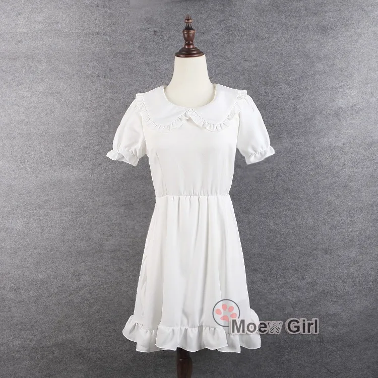 Kawaii женские Лолита Ангел чисто белое платье простой Mori Girl Стиль средней длины гофрированный воротник милое