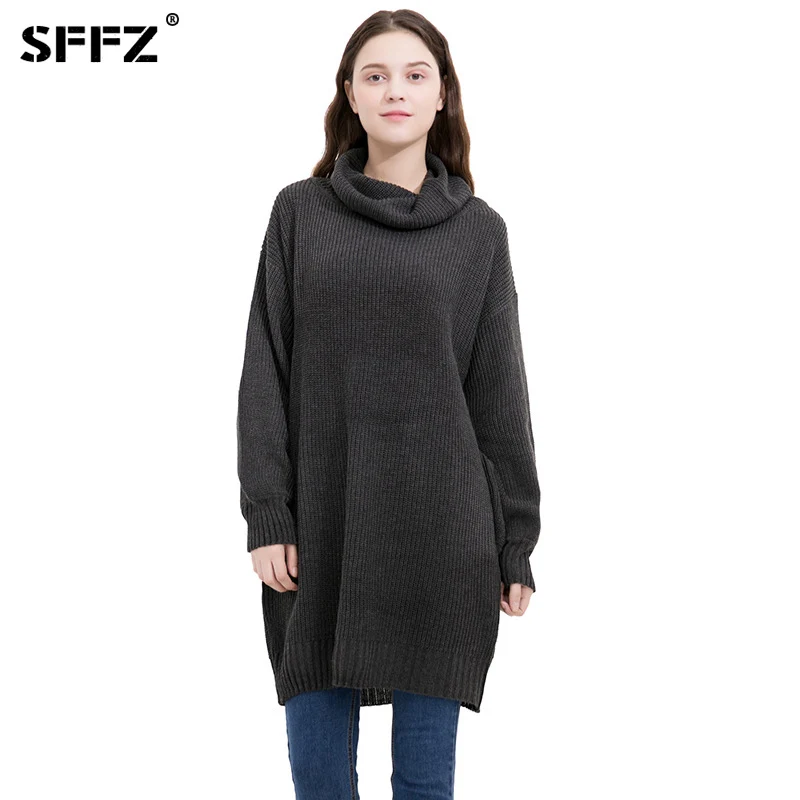 SFFZ Turtleneck Winter Knitted Sweater Women Long sleeve Free Size loose Gray Pullover Female Soft Warm Autumn Casual Jumper | Женская