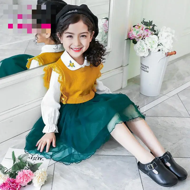 

2019 Spring Boutique Kids Clothing Set Teenage Costume Kids Clothes For 8 10 Toddler Girls Outfits Shirt Dress + Knitted Sweater