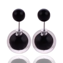 14 Colors New Arrival Double Ball Earrings Silver Plated Transparent Joker Colorful Double Sides Pearl Stud Earrings For Women