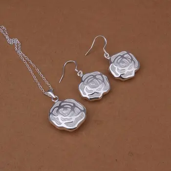

Free Shipping 925 Sterling Silver Jewelry Set Fine Fashion Charm Pendant Silver Jewelry sets Necklace Earring SMTS371