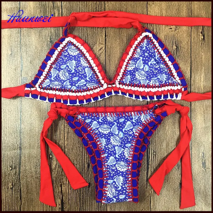 

butterfly printed Brazilian Bikini Bathing Suit knitted Biquinis Swimwear New Sexy Handmade Crochet Bikini Set Women Swimsuit