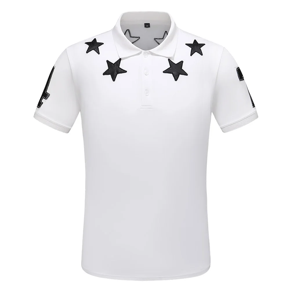 

Stars Fashion Mens Five-Pointed Star Embroidery Polo Shirts Fashion Pattern Short Sleeve Straight Cotton Camisa Polo Masculina