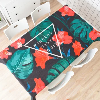 

Dustproof Tablecloth Green Leaf and Cactus Pattern Thickened Cotton Linen Fashion Cover Washable Table Cloth for Tea Table