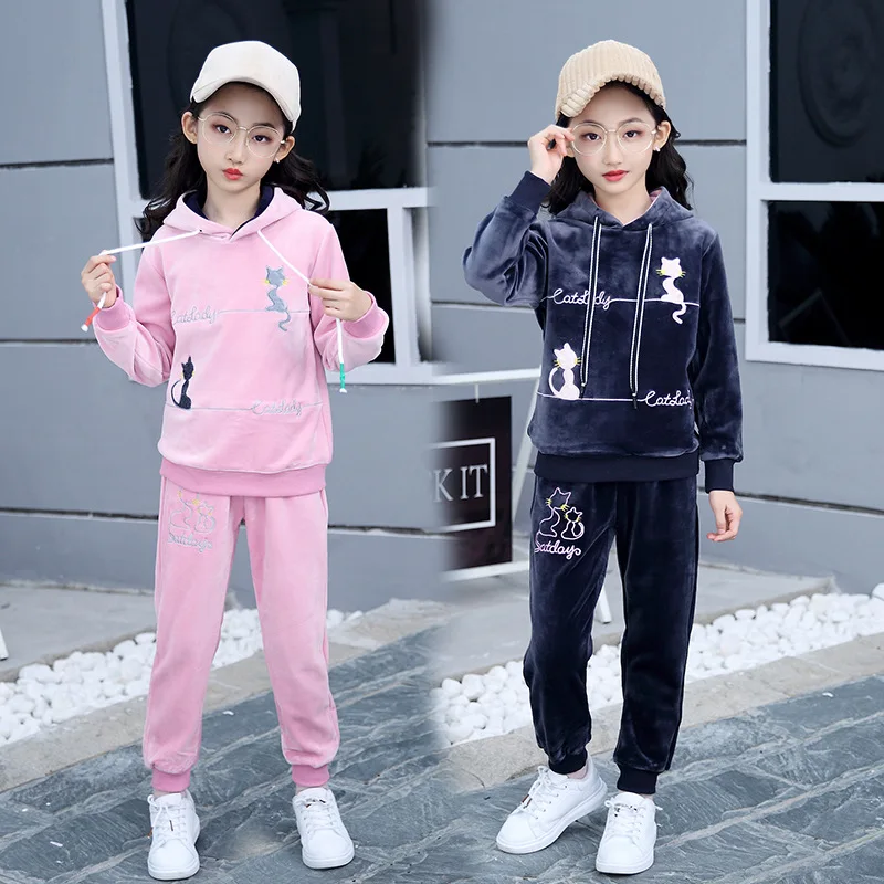

2018 New Fashion Kids Clothing Set Winter Warm Girl Clothes Hooded Sweatshirt + Pant 2pcs Sports Suit 3 4 5 6 7 8 9 10 11 Years