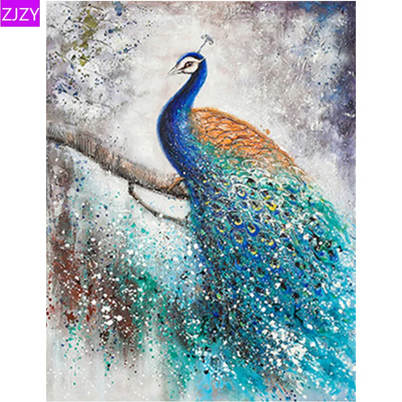 

ZJZY Full Round Drill 5D DIY Diamond Painting New Arrival "European Peacock" Hand Embroidery Art Mosaic Decoration Gift LY397