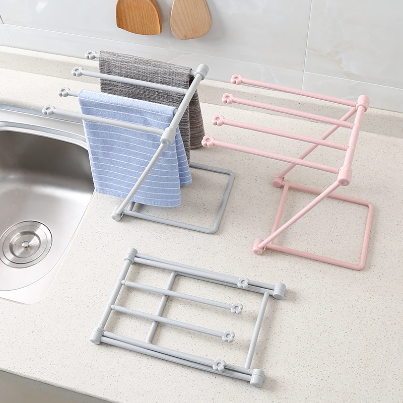 

Kitchen Accessories Towel Holder Plastic Rag Rack Folding Cup Rack Wash Pot Dish Cloth Drain Rack Towel Storage container