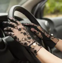 Весенне-летние женские кружевные перчатки автомобильные леди УФ скольжению вождения Перчатки пикантный прозрачный кружевной Перчатки R1069