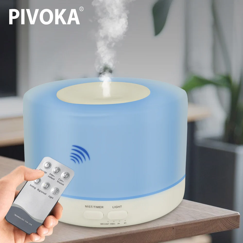 

PIVAKA 500ml Remote Control Air Humidifier Ultrasonic Aroma Humidifier Essential Oil Diffuser Aromaterapia 7 Color LED Lights