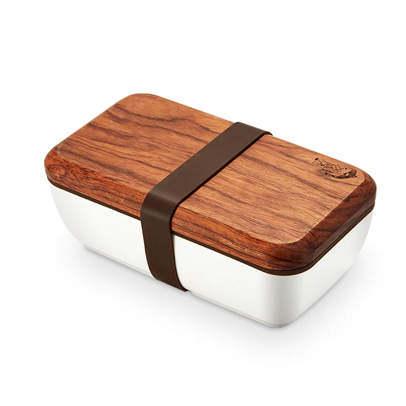 

New Japanese Ceramic Lunch Box Procelain Bento LunchBox with Wood Lid Portable Food Container 550ml Tableware For Kids-Z0085