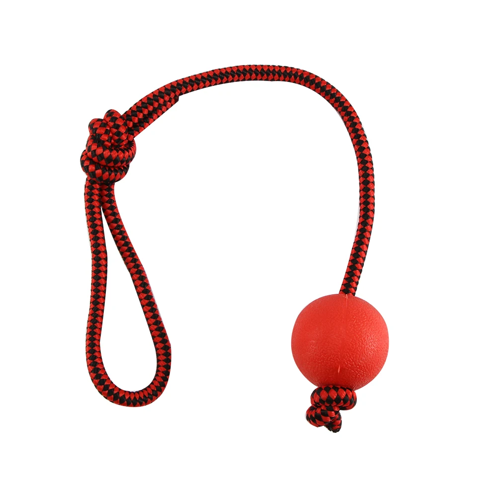 Red Dog Throw Tug Pull Chew Toy Ball Rope New Dog Toy Rubber Nylon Bounce Ball Best For Pet Fun