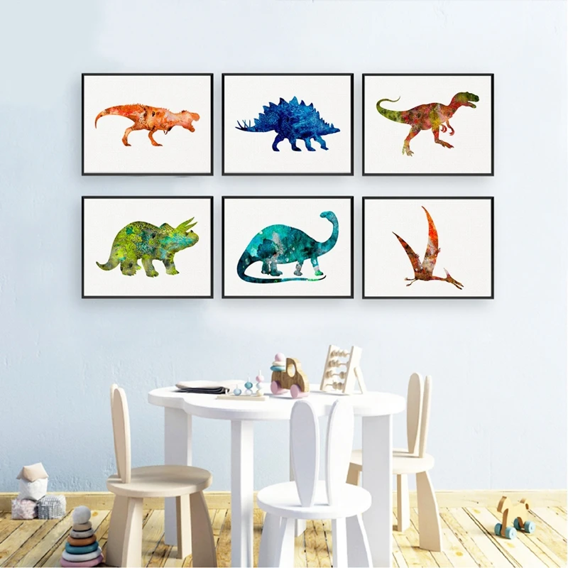 Динозавр плакаты и принты акварельные животные динозавры Холст Картина Юрского искусства настенные картины дети спальня домашний декор