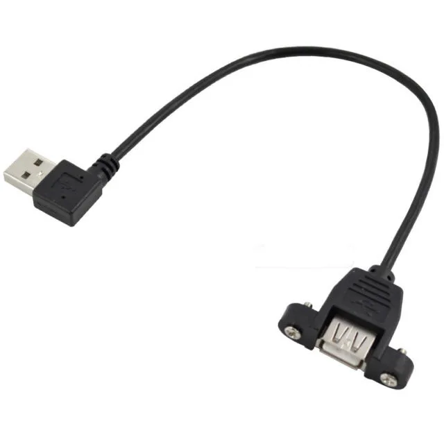 with Screw - Cables 25CM 90 Degree Right Angle USB 2.0 A Male Connector to Female Extension Cable with Panel Mount Hole Cable Length: 25CM, Color: UP 
