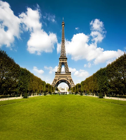 Custom vinyl print cloth blue sky Eiffel Tower scenic photography