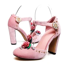 Flower Decor T-bar Pumps Mary Janes Round Toe Crystal Rivet Embellished Chunky Heel Cover Heel Woman Dress Classic Shoes Flower Decor T-bar Pumps Mary Janes Round Toe Crystal Rivet Embellished Chunky Heel Cover Heel Woman Dress Classic Shoes