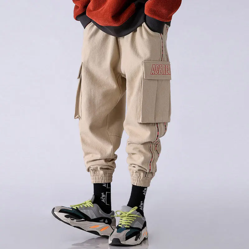 Aolamegs/мужские брюки-карго в стиле пэчворк с большими карманами; спортивные брюки; мужские брюки с эластичной резинкой на талии; повседневные модные спортивные брюки для бега; сезон осень - Цвет: Khaki