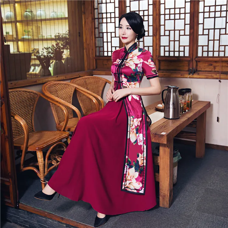

Fashion Chinese Style Long Cheongsam New Arrival Women's Satin Rayon Dress Elegant Qipao Vestidos Size S M L XL XXL XXXL 6C5897