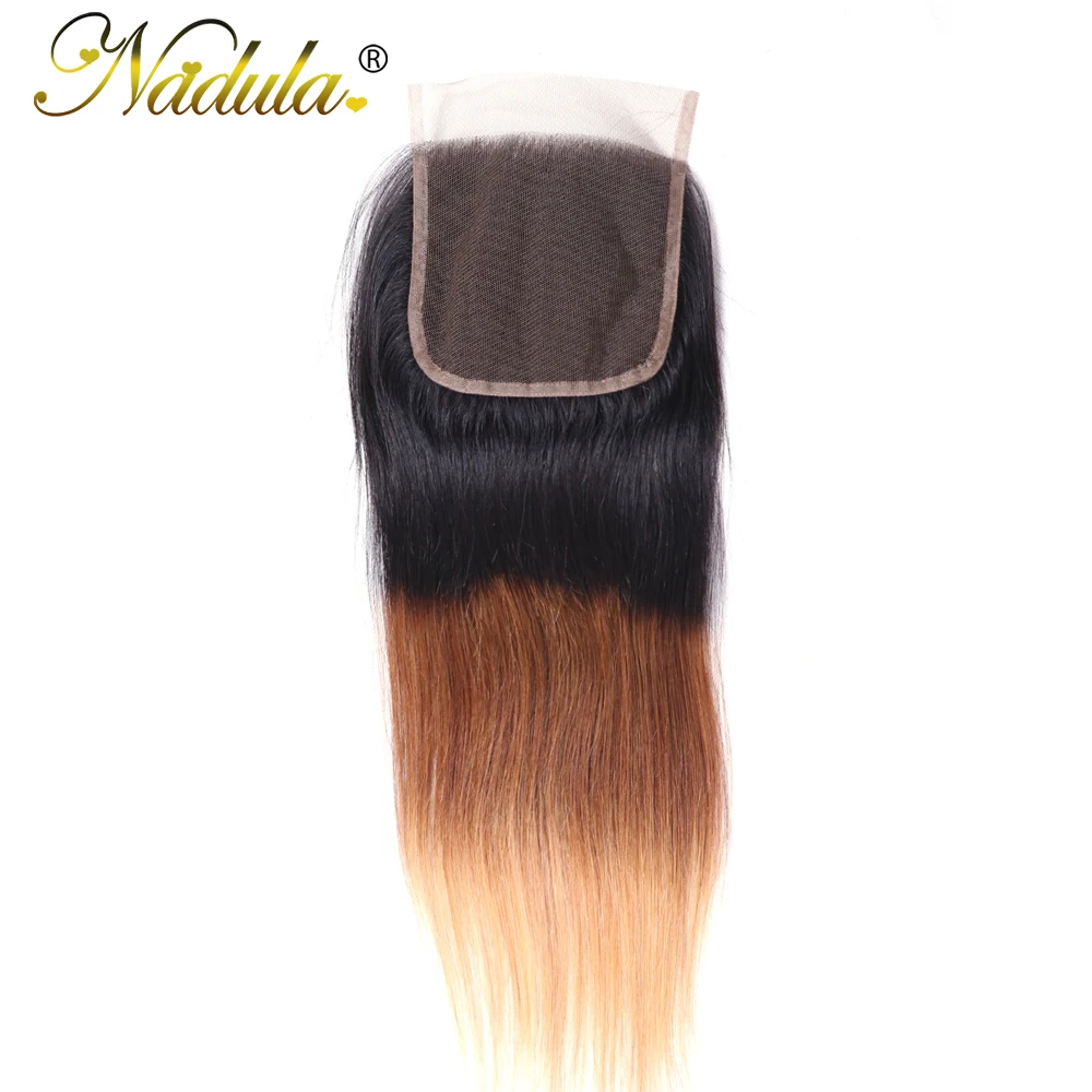

Nadula Hair Closure 1b/4/27 Ombre Straight Human Hair 4*4 Free Part Swiss Lace Closure Remy Hair Free Shipping