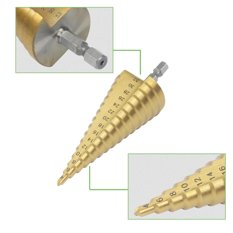 4-12 мм 4-20 мм 4-32 мм HSS 4241 сталь большой шаг конус с титановым покрытием сверло для резки металла набор инструментов дырокол оптом