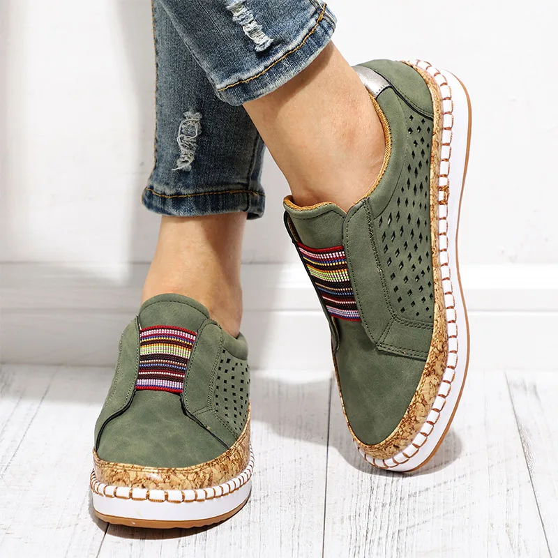 

KHTAA Women Slip On Flats Loafers Spring Ladies Breathable Casual Vulcanize Shoes Hollow Out Female Fashion Comfort Woman