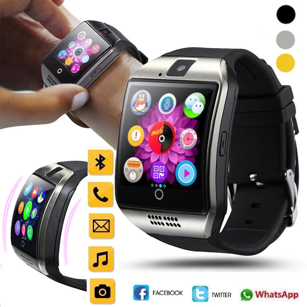 

Bluetooth Smart Watch Q18 With Camera Facebook Whatsapp Twitter Sync SMS Smartwatch Support SIM TF Card For IOS Android#20/