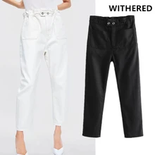 Увядшие с высокой талией однотонные прямые джинсы для мамы женские джинсы с высокой талией рваные джинсы для женщин в стиле бойфренд размера плюс