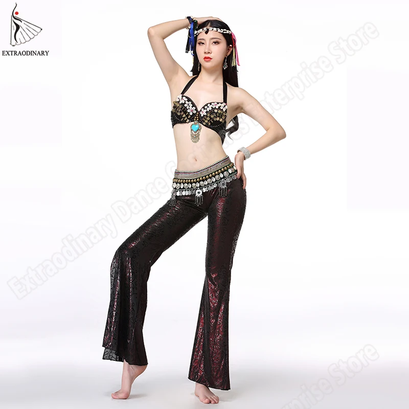 

Tribal Hip Scarf Belly Dance Bras Belt Pants Gypsy Costume Women Tribal Belly Dancing Outfits Bra Adjustable Beads Coin 3PCS