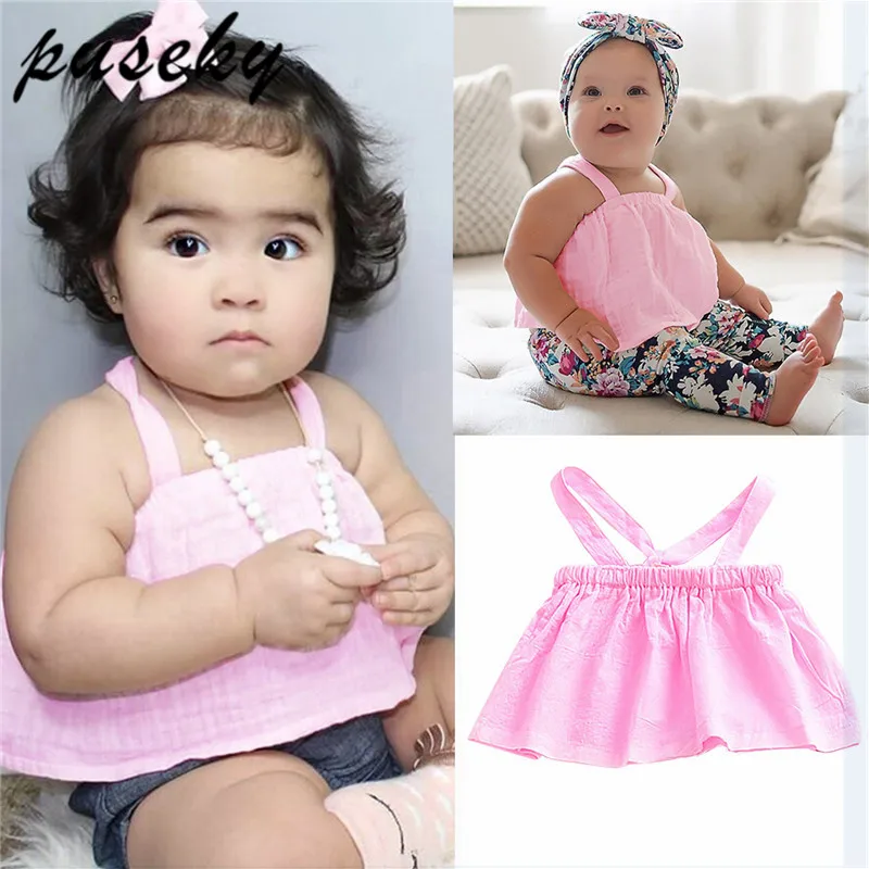 Puseky 2018 Summer Toddler Baby Girl Pink T shirt Sleeveless Backless