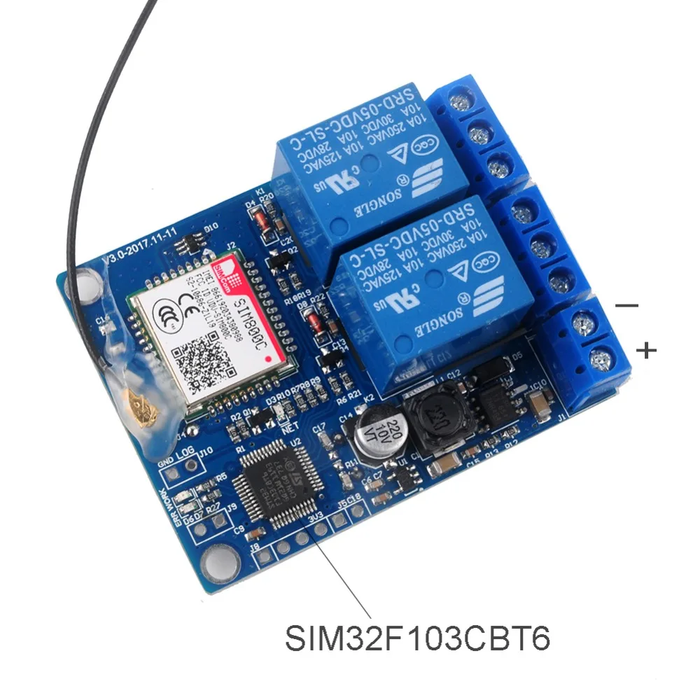 

RCmall 2 Channel Relay Module SMS GSM Remote Control Switch SIM800C STM32F103CBT6 for Greenhouse Oxygen Pump FZ3064