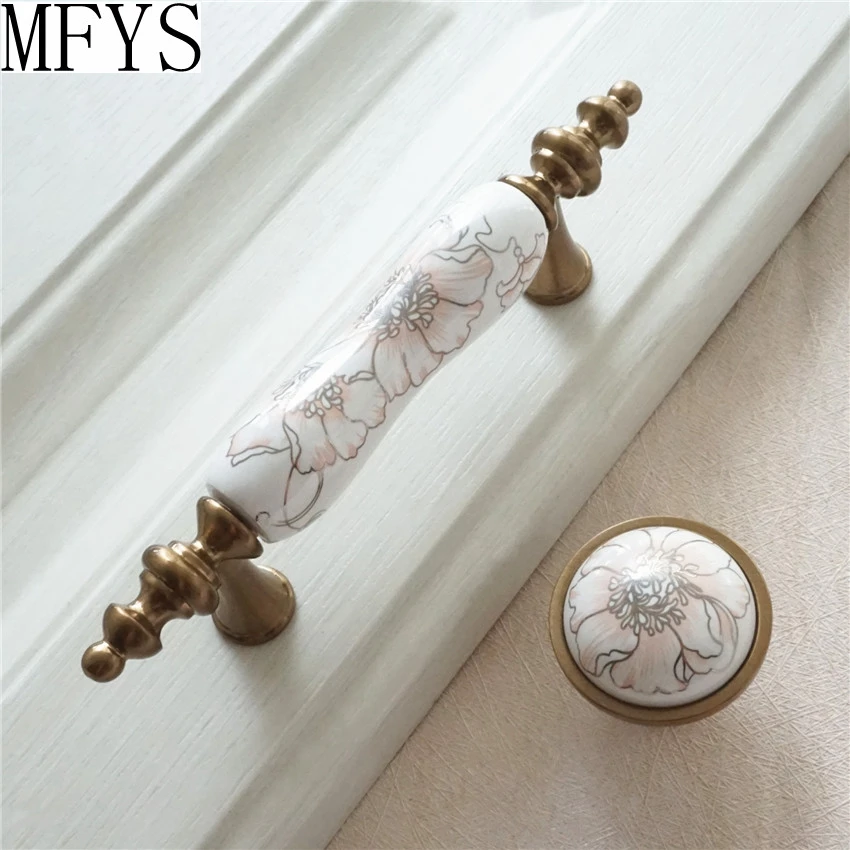 

3'' Dresser Handle Pink Flower Ceramic Knob Handles Door Handles Drawer Pull Knobs Rustic Kitchen Cabinet Handle Furniture Decor