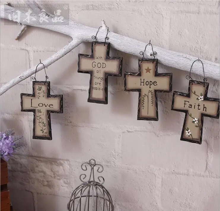 

Cross Shape Wooden House Hanging Decor Europe Style Car Decoration Pendant Travel Gift Mix Design