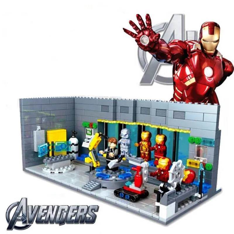 

503pcs Super Hero Iron Man Underground Laboratory Base Compatible Marveled Avengers Building Blocks Toys For Children