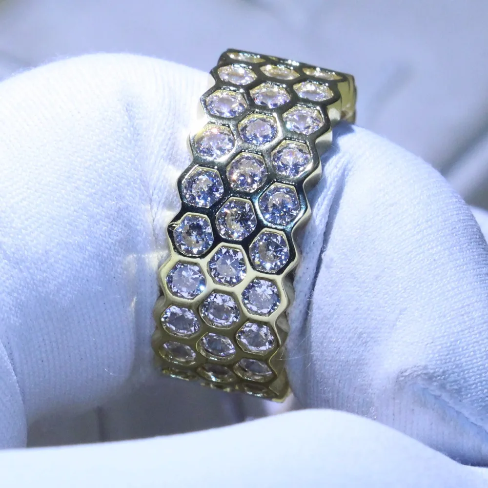 Шестигранные геометрические кольца из серебра 925 пробы и золота, роскошная ювелирная сеть 5А, кубический цирконий, круг вечности, обручальное кольцо для женщин, набор