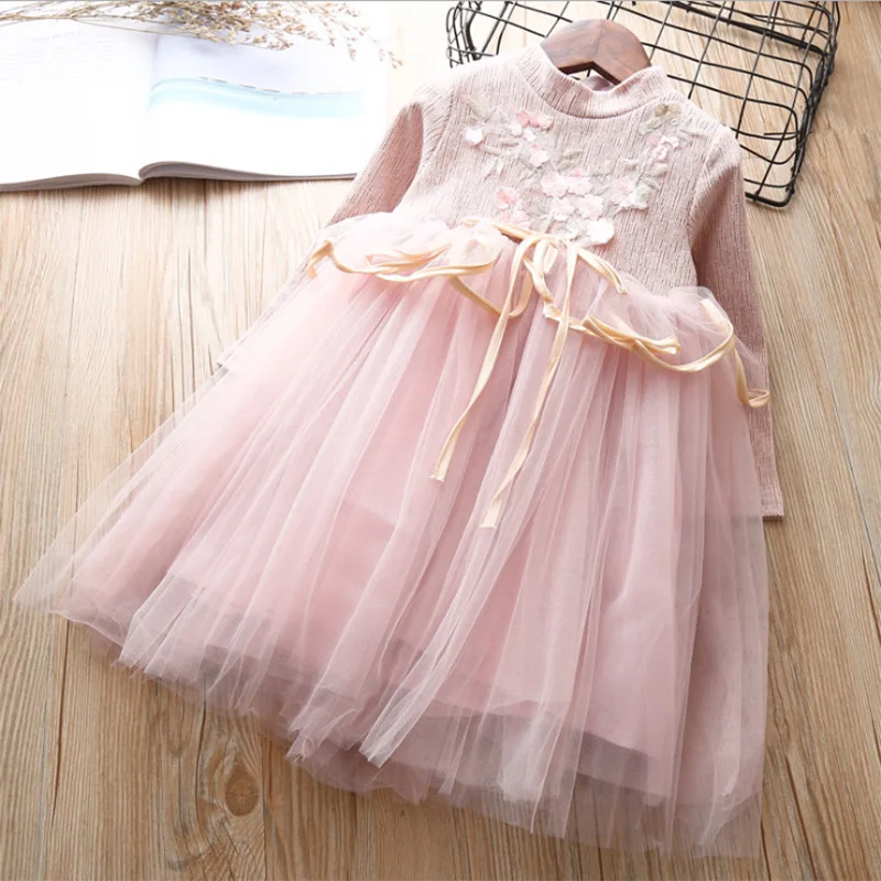 Платье для девочек; коллекция года; платье принцессы с вышивкой для вечеринки, дня рождения, свадьбы; Одежда для маленьких девочек; бальное платье; розовый цвет