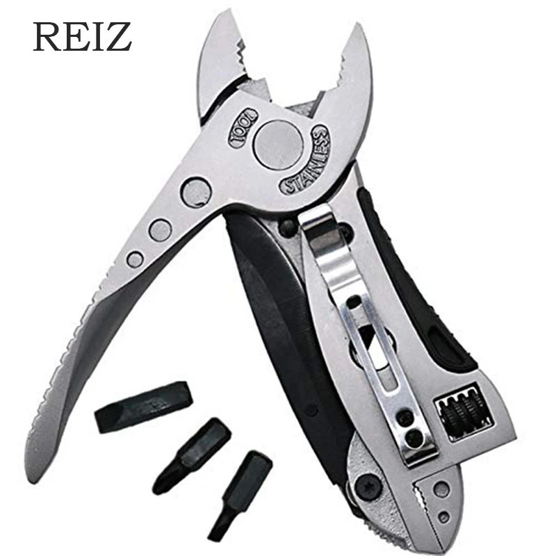 

REIZ Multitool Pliers Pocket Knife Screwdriver Set Kit Adjustable Wrench Outdoor Mini Crimping Jaw Spanner Repair Multi Tools