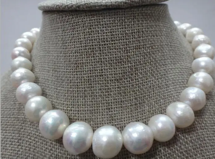 

18"13-15mm natural south sea white near round pearl necklace