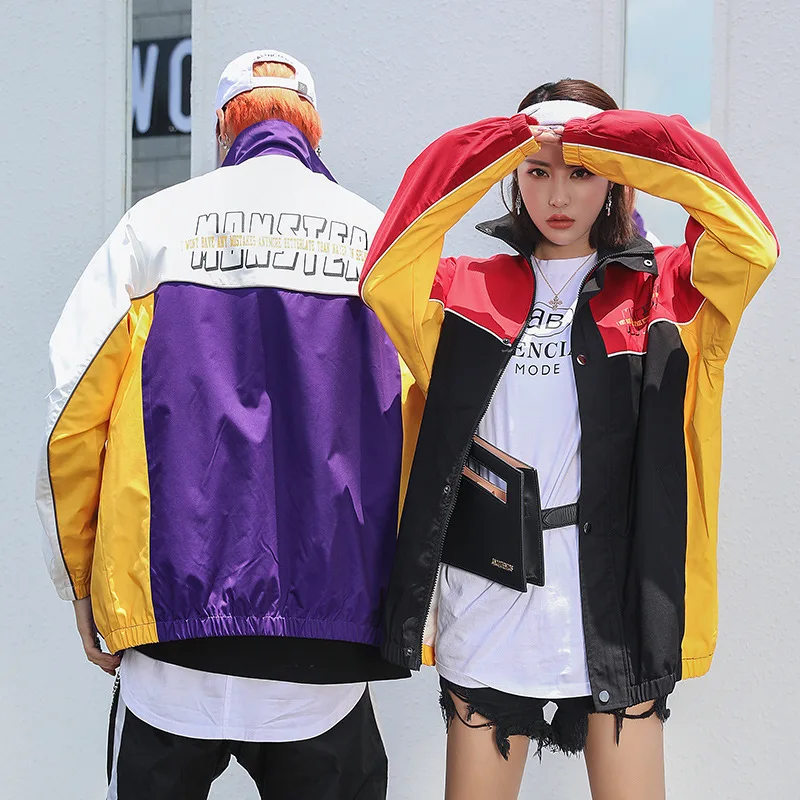 Осенняя мужская ветровка в стиле хип хоп Harajuku цветная куртка с блоком винтажная