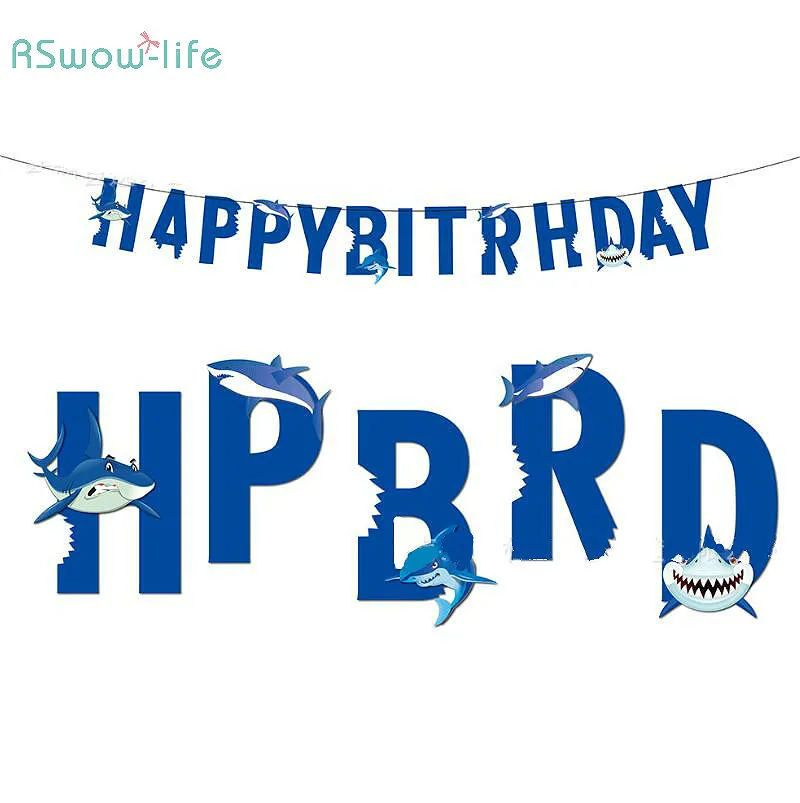 

HAPPY BIRTHDAY Festive Party Shark Pull Flag Banner Pennant Decoration Baby Shark Birthday Party For Happy Birthday Banner