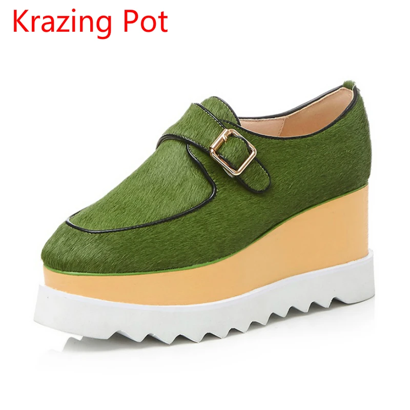 

2017 Superstar Horsehair Shoes Square Toe European Style Handmade High Heel Platform Women Pumps Causal Large Size Shoes L54