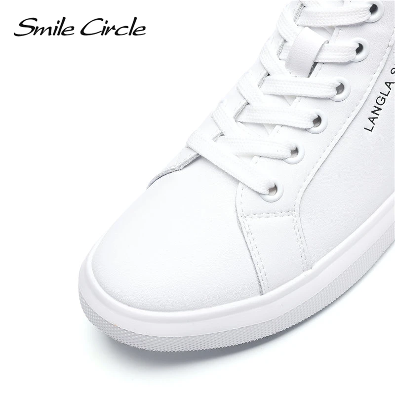 Женские высокие кроссовки Smile Circle весенние белые повседневные из натуральной