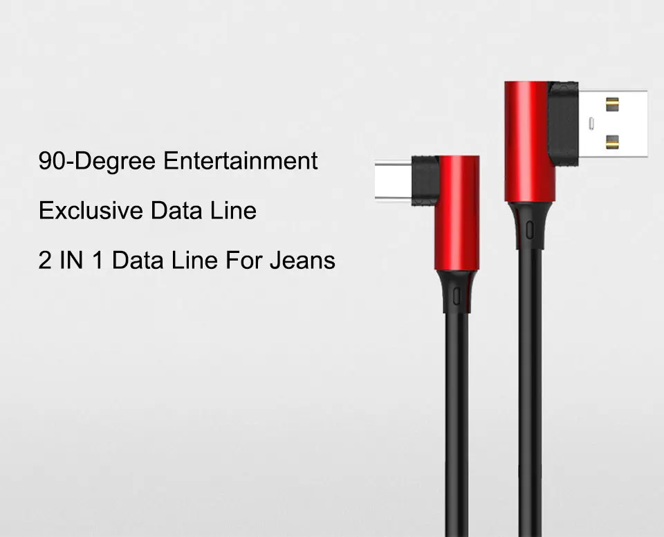 Dual 90-degree Angled Head Type-c USB Data 1m Mobile Phone Play Games Elbow Charging Line Fast Charging 5V 2.5A Copper Header (2)