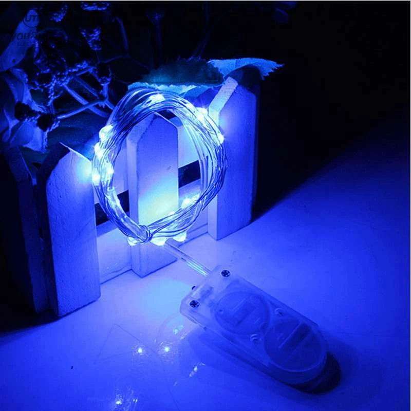 SZYOUMY 5 м 3 м 2 м 1 м светодиодный Медный Серебряный провод гирлянды сказочная гирлянда год рождество дом Свадьба CR2032 батарейка - Испускаемый цвет: Синий