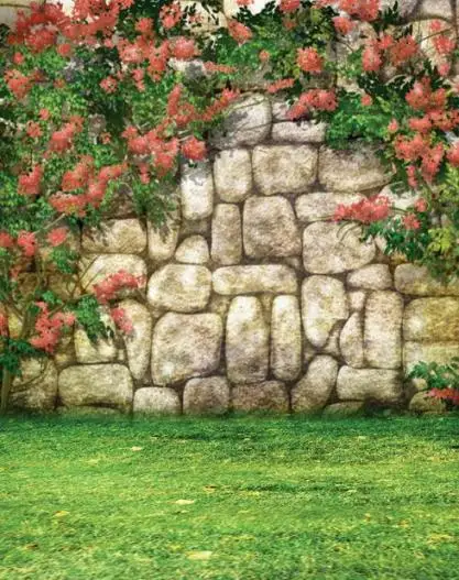 Rock-Stone-Wall-Blossoms-Garden-Photography-Background-Vinyl-Backdrop ...