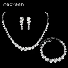 Mecresh элегантный имитация жемчуга наборы свадебных ювелирных изделий для женщин серебряный цвет геометрическое ожерелье наборы свадебных ювелирных изделий TL367+ MSL325