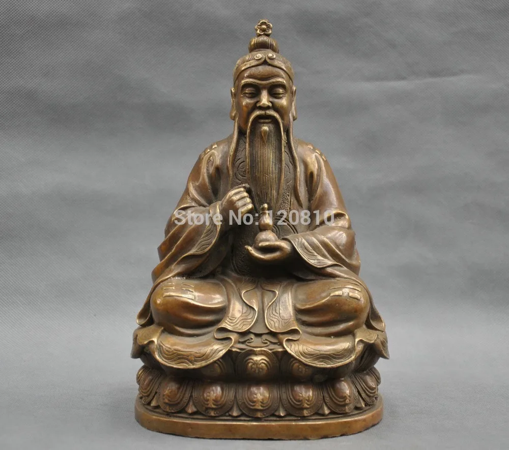 

10'' China Taoism Senior Moral Old God Laotse Hold Calabash Bronze Statue