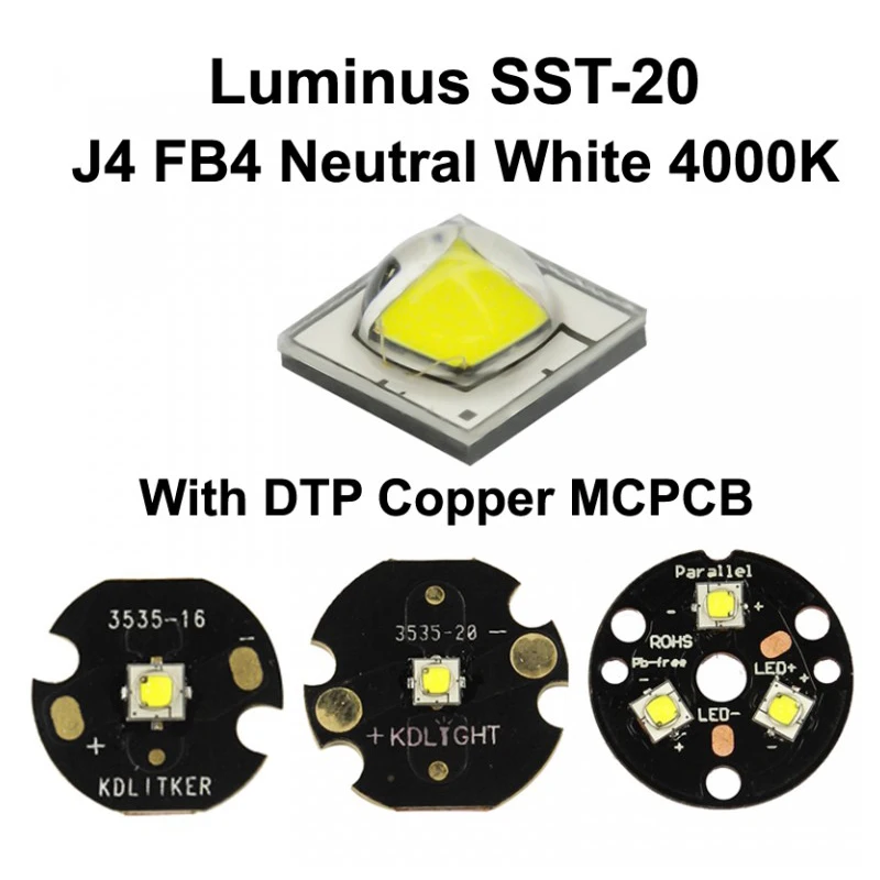 

Luminus SST-20 J4 FB4 Neutral White 4000K LED Emitter With 10mm / 16mm / 20mm DTP Copper MCPCB