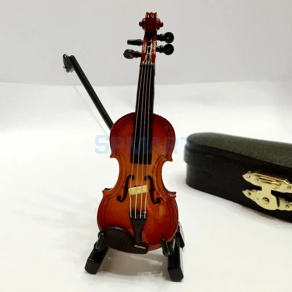 1/12 Scale Dollhouse Miniature Musical Instrument Wooden Violin with Box for 12th Music Room Decoration Accessories