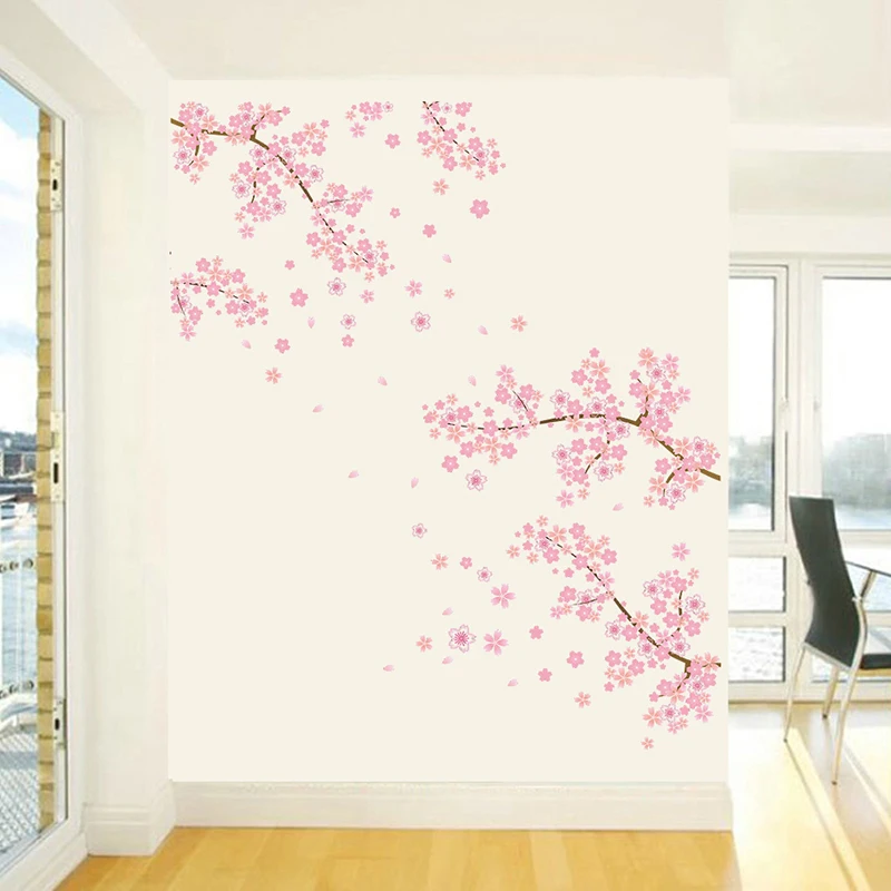 Романтические наклейки на стену с цветущей вишней для домашнего декора, гостиной, спальни, телевизора, дивана, фонового декора, семейная наклейка на стену из ПВХ, сделай сам